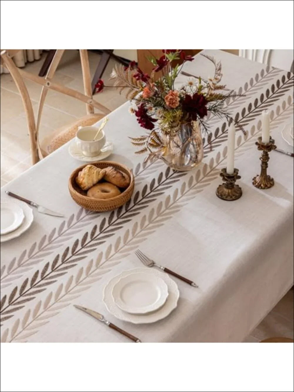 Linen Blend Embroidery Tablecloth Rectangle Waterproof Wrinkle Free